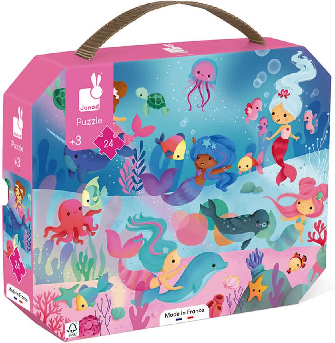 Janod - Puzzel Zeemeerminnen - In Puzzelkoffer - 24 Stukjes - Geschikt vanaf 3 Jaar
