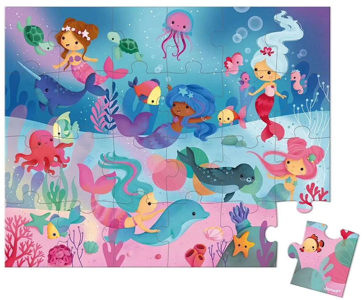 Janod - Puzzel Zeemeerminnen - In Puzzelkoffer - 24 Stukjes - Geschikt vanaf 3 Jaar