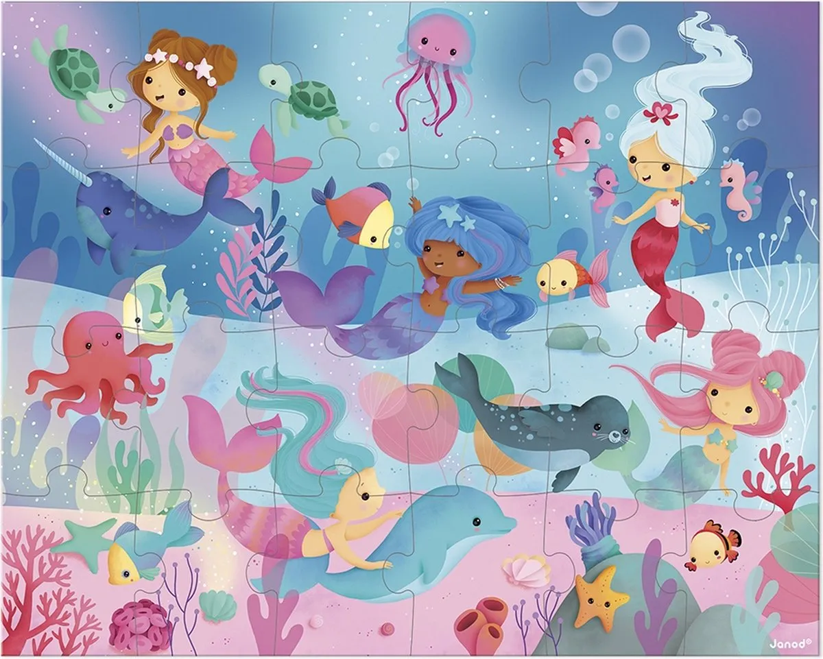 Janod - Puzzel Zeemeerminnen - In Puzzelkoffer - 24 Stukjes - Geschikt vanaf 3 Jaar
