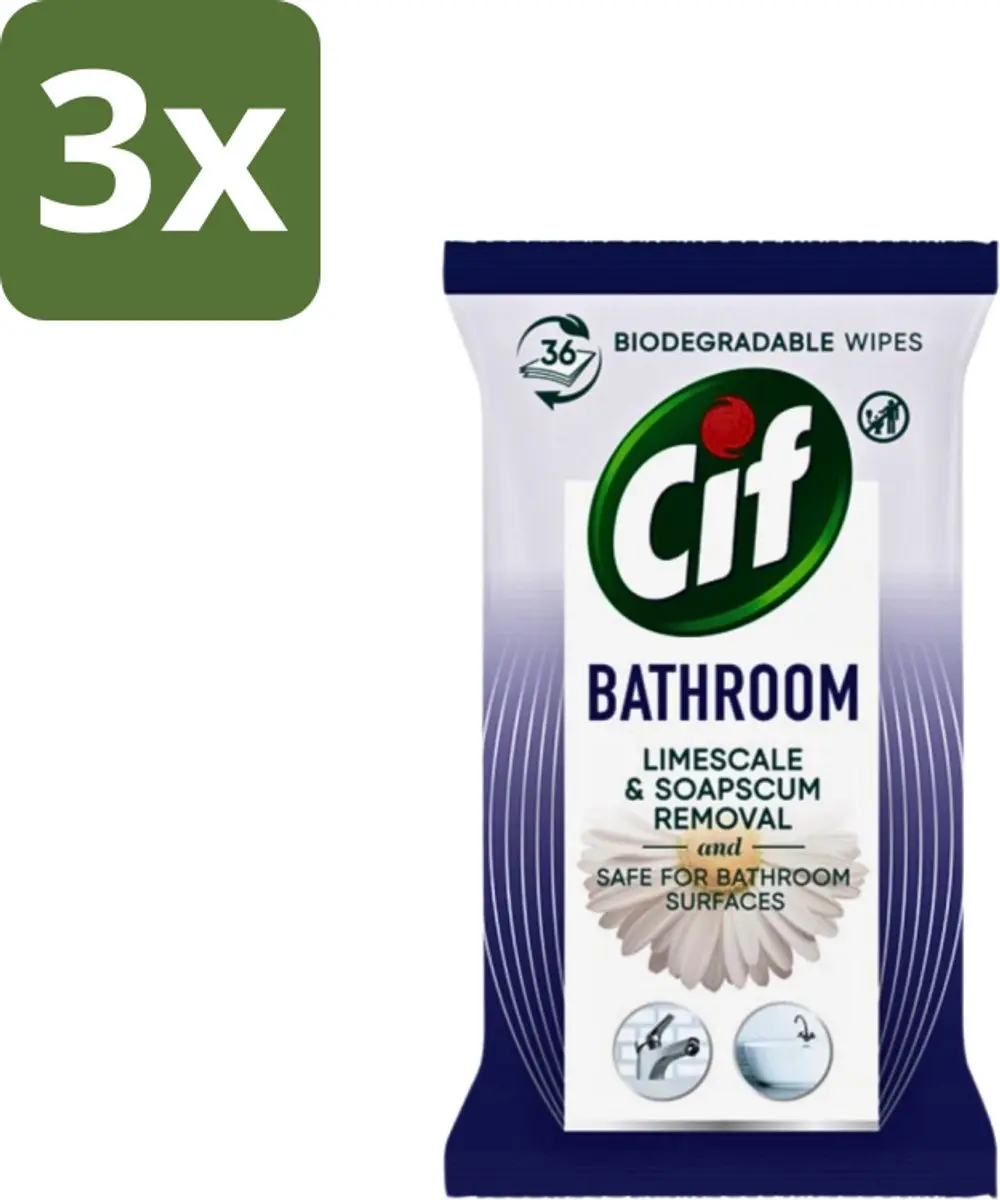 Cif Hygiënische Doekjes Kalkaanslag & Zeepresten 108 Stuks (3x36)
