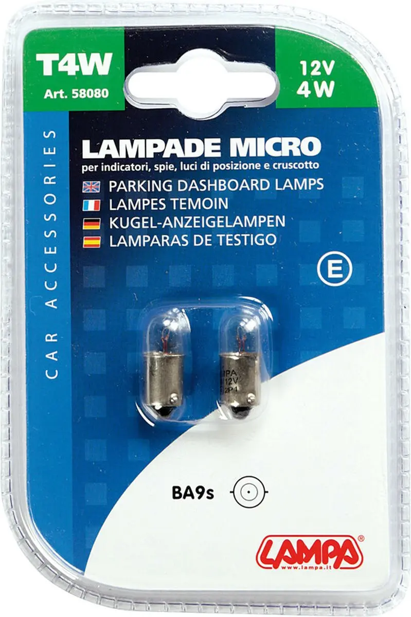 Lampa 12V Microlamp 4W BA9s - 2 Stuks