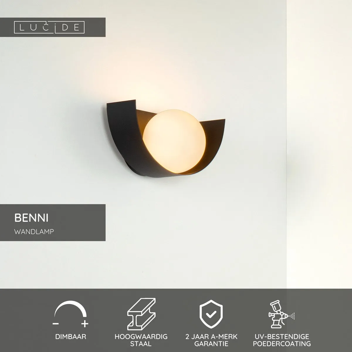 Lucide Benni Wandlamp G9 - Zwart