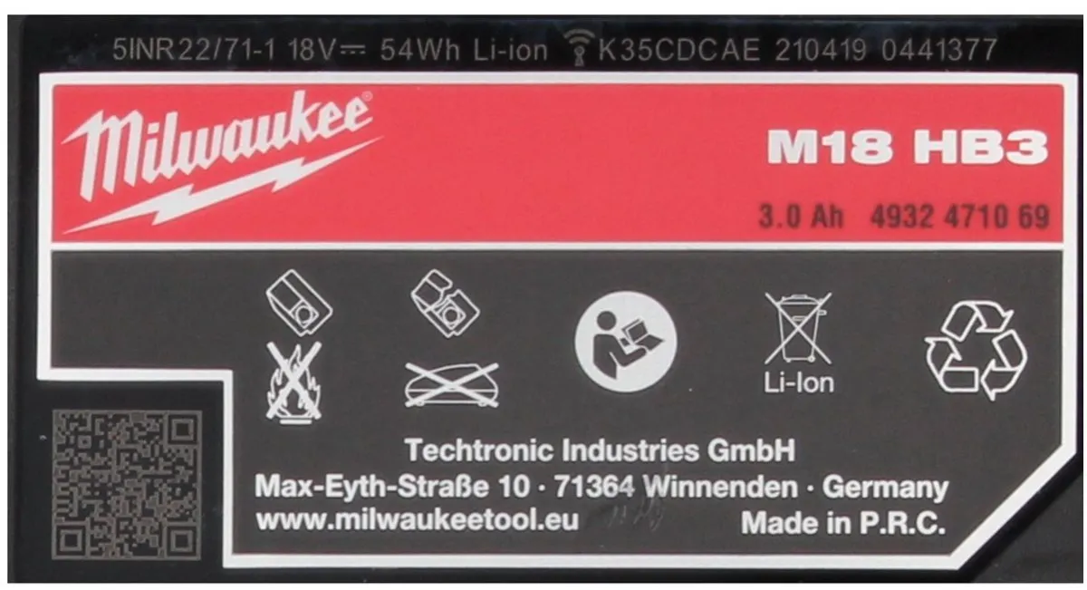 Milwaukee M18 HB3 High Output Accu - 3x 3000mAh