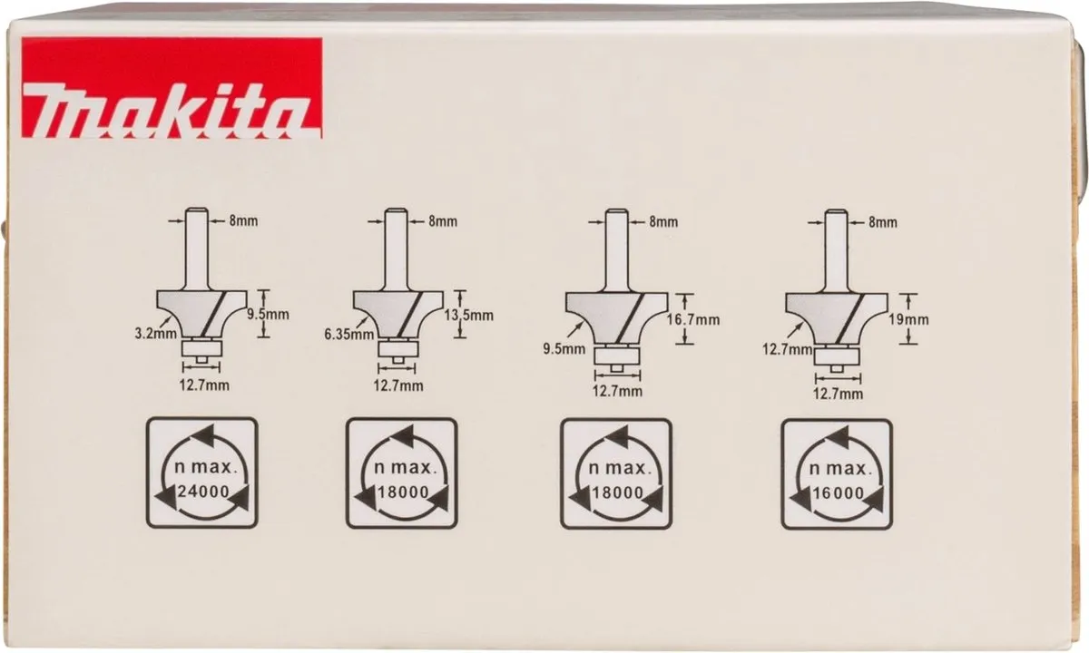 Makita D-53534 Afrondfrees 8mm - 4-delig
