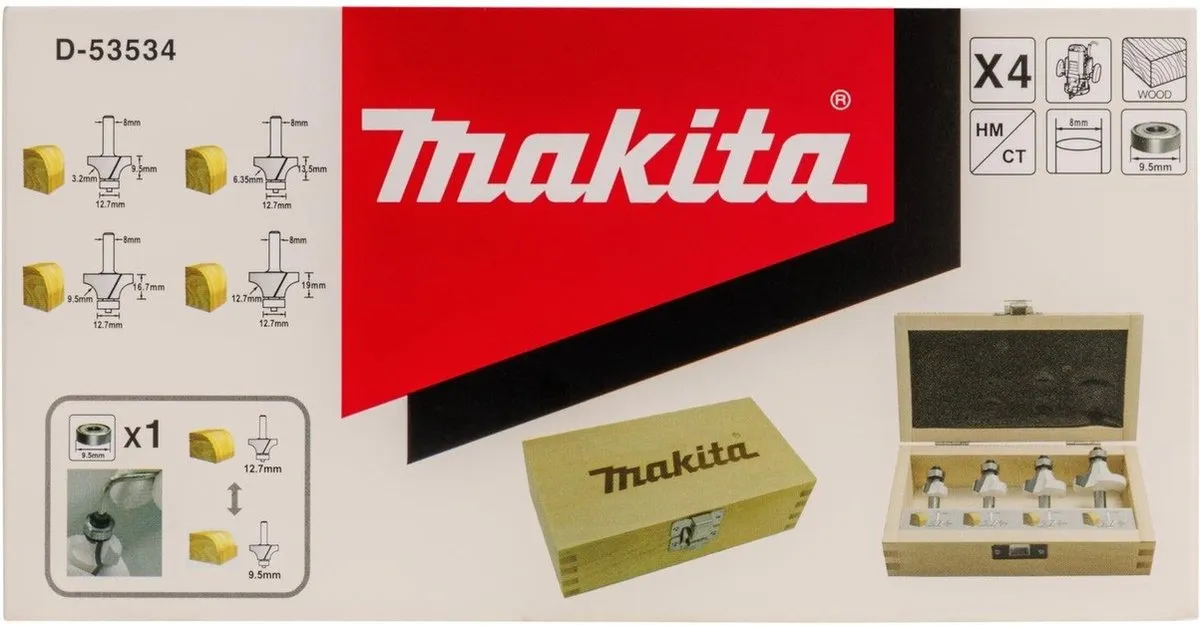 Makita D-53534 Afrondfrees 8mm - 4-delig