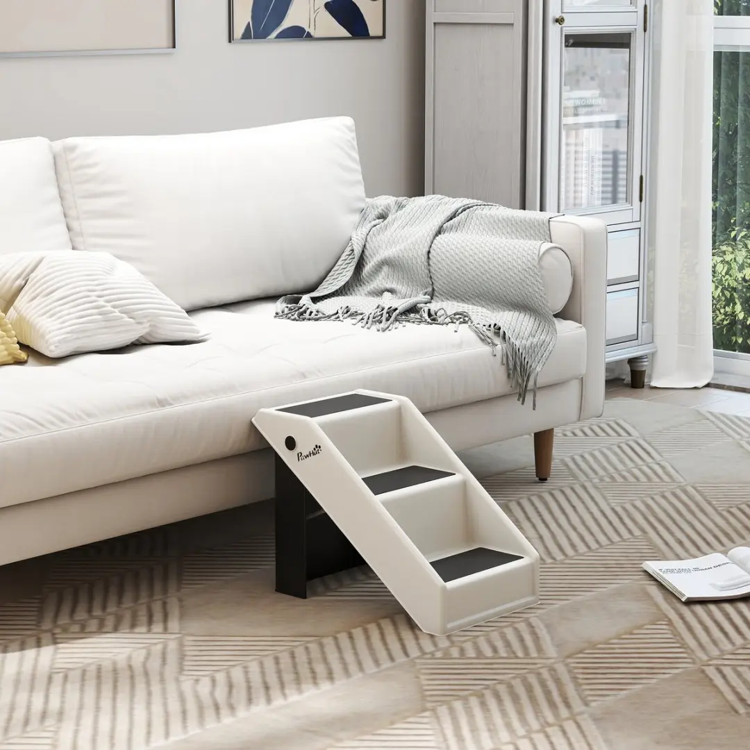 Pawhut Huisdiertrap Kunststof - 53x30,5x36,5cm Crèmewit