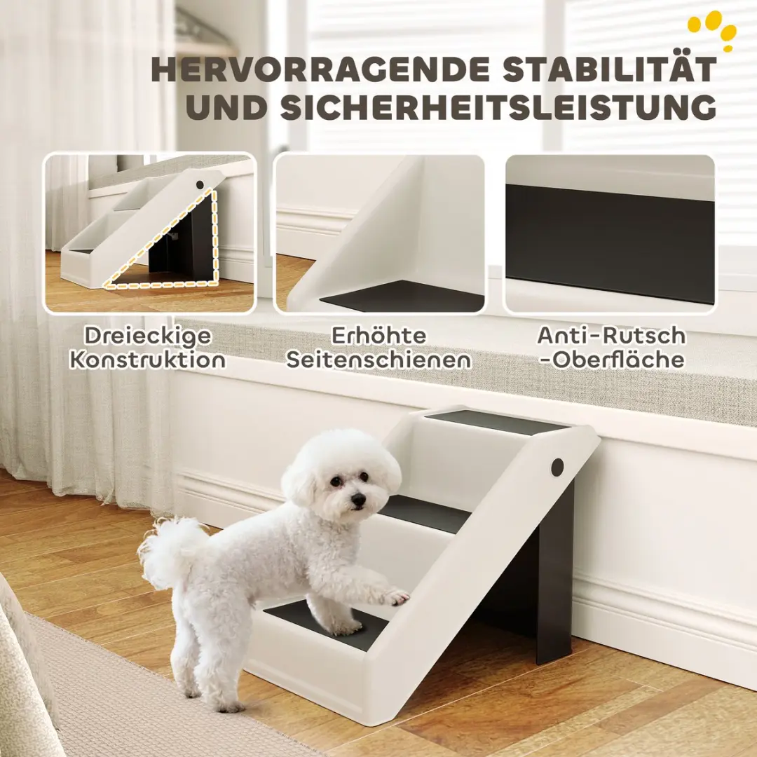 Pawhut Huisdiertrap Kunststof - 53x30,5x36,5cm Crèmewit
