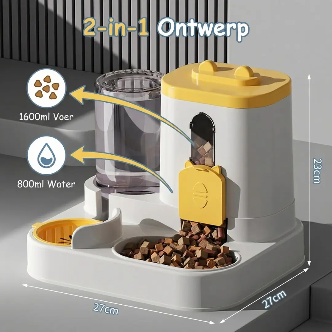 ECTEATOY 2-in-1 Automatische Voerbak & Drinkbak Kat/Hond 3L - Geel