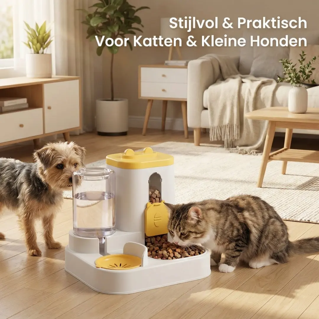 ECTEATOY 2-in-1 Automatische Voerbak & Drinkbak Kat/Hond 3L - Geel
