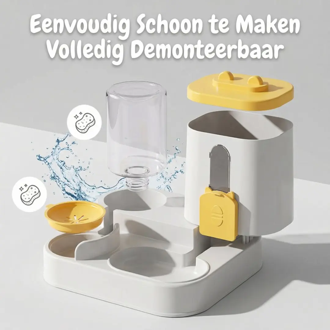 ECTEATOY 2-in-1 Automatische Voerbak & Drinkbak Kat/Hond 3L - Geel