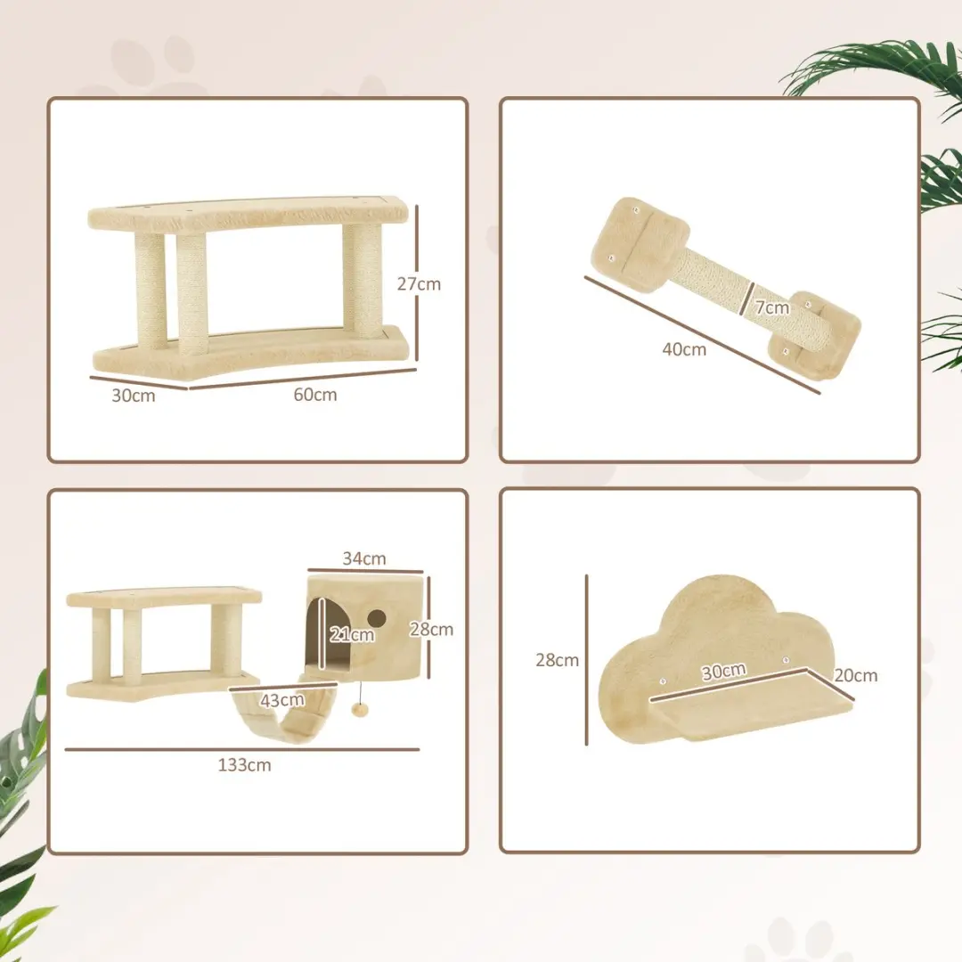 Pawhut Katten Klimset 5-delig - Beige