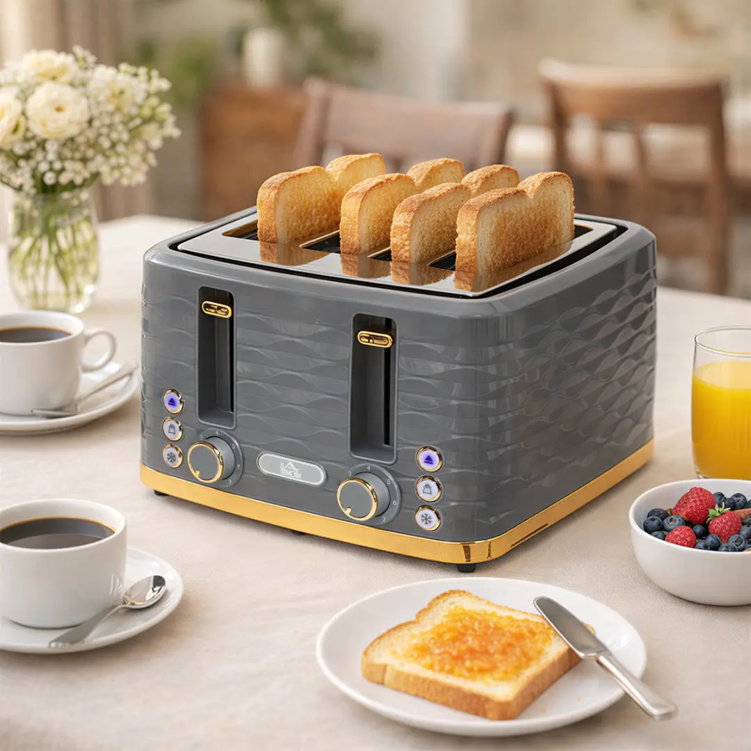 Homcom 4-Sleuven Broodrooster 1860W - Grijs