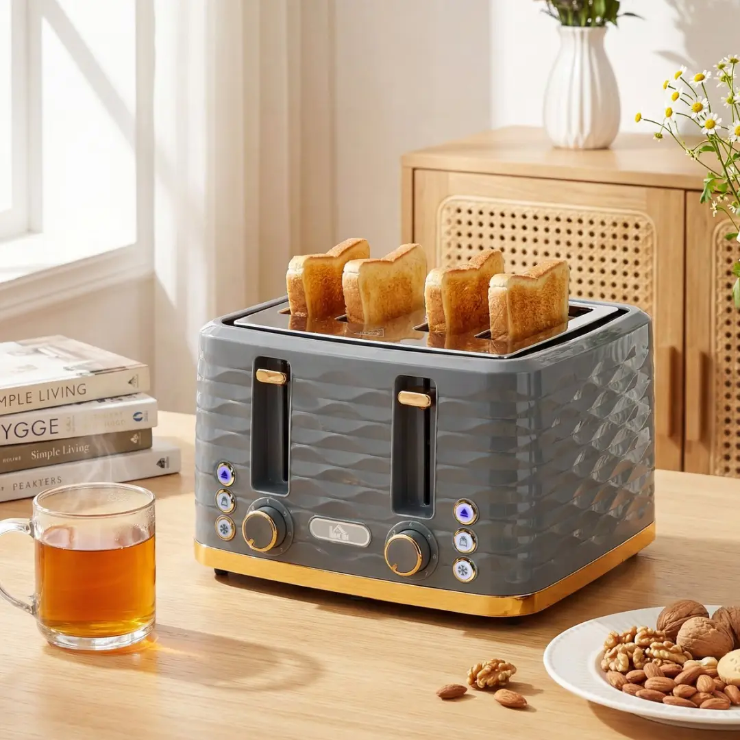 Homcom 4-Sleuven Broodrooster 1860W - Grijs