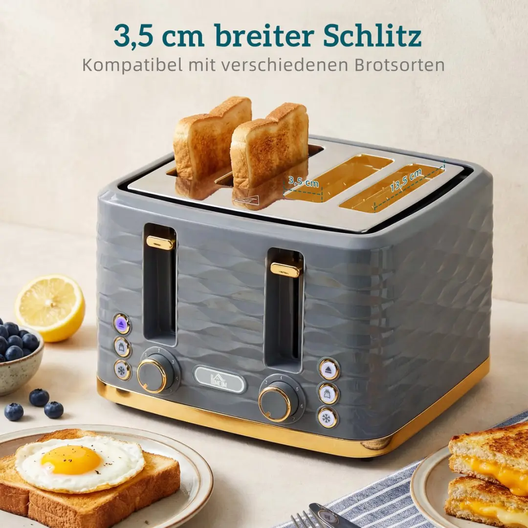 Homcom 4-Sleuven Broodrooster 1860W - Grijs