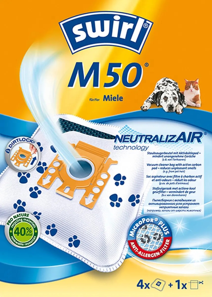 Swirl M50 Stofzuigerzakken - 4 Stuks + Filter - o.a. Miele