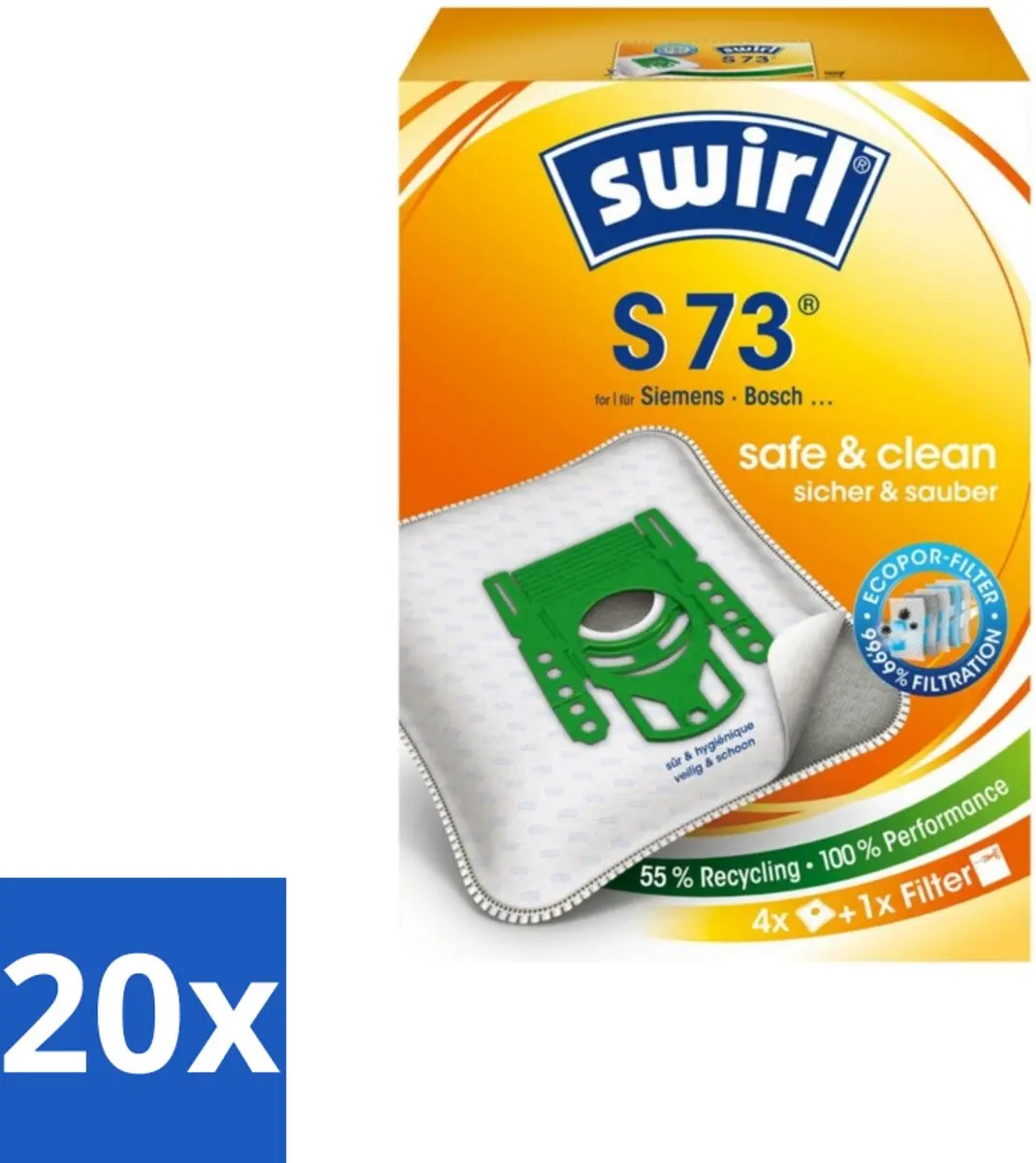 Swirl S73 Stofzuigerzakken - 20 Stuks (5x4) - o.a. Miele