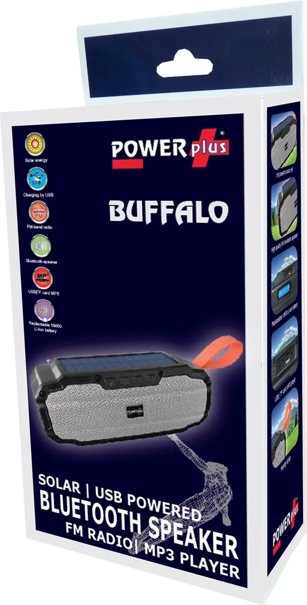 Powerplus Buffalo Solar Bluetooth Speaker - 5W - Zwart/Grijs