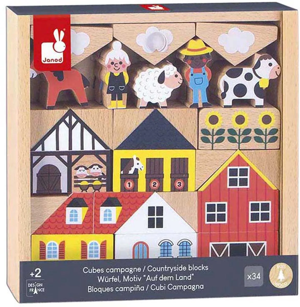 Janod Cross Roads Platteland Houten Blokken - 34 Stuks - Multicolor