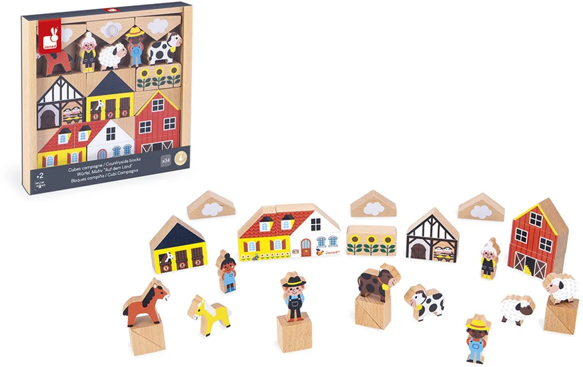 Janod Cross Roads Platteland Houten Blokken - 34 Stuks - Multicolor - afbeelding 6 van 6