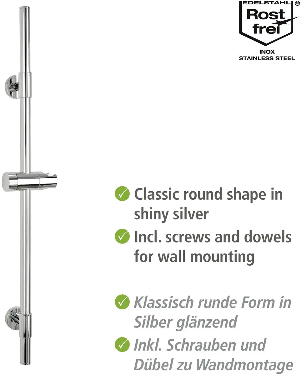 Wenko Douchestang Basic RVS 66cm - Chroom met kophouder en steunen