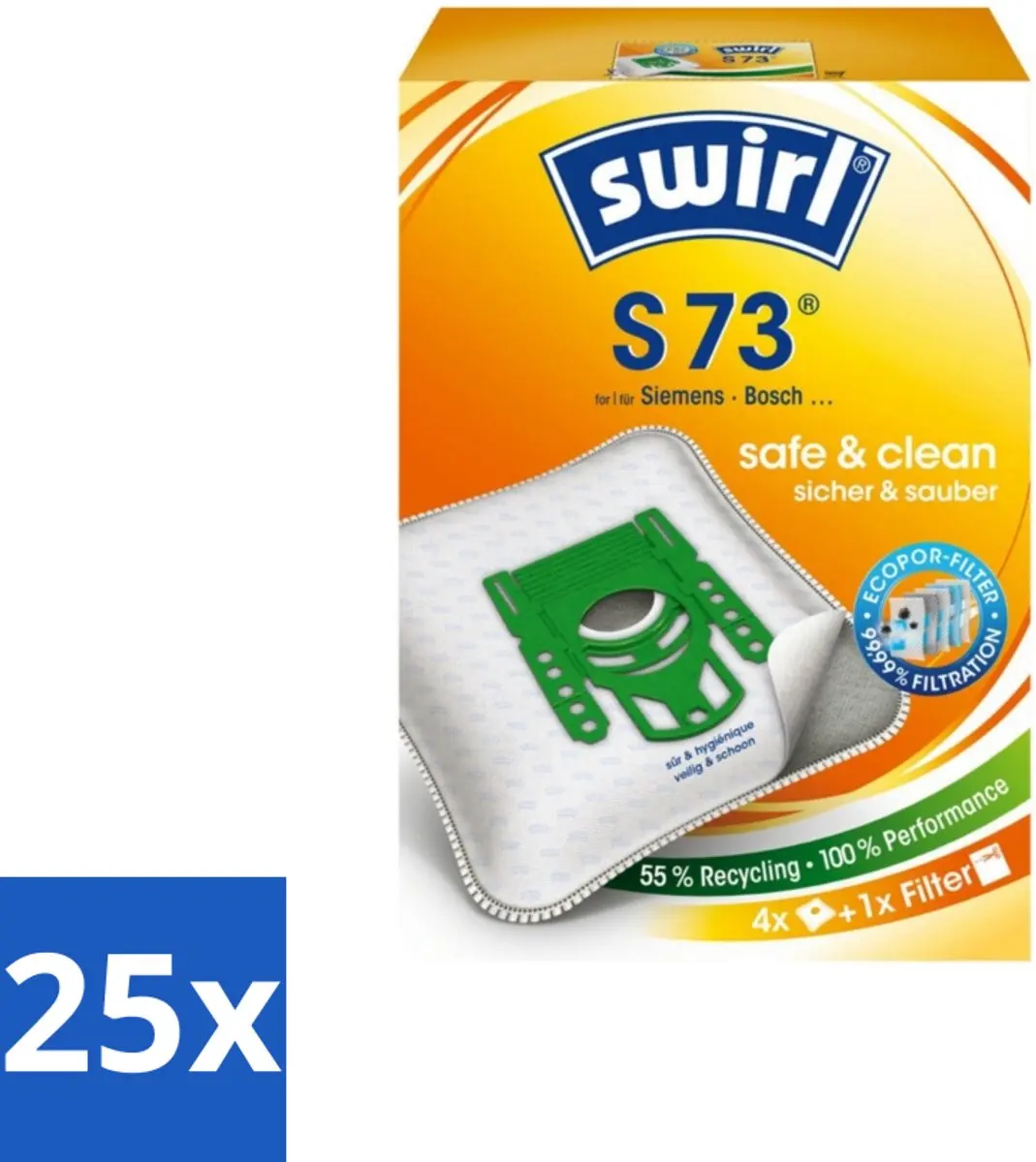 Swirl S73 Stofzuigerzakken - 100 Stuks (4x25) - Miele
