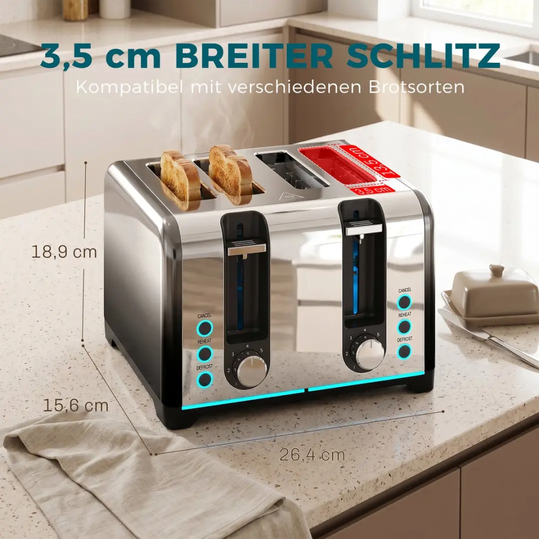 Homcom 4-sleuven Broodrooster 1860W - Zwart