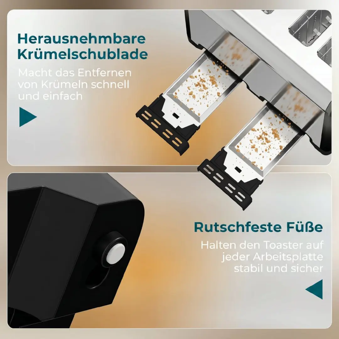 Homcom 4-sleuven Broodrooster 1860W - Zwart - afbeelding 6 van 6