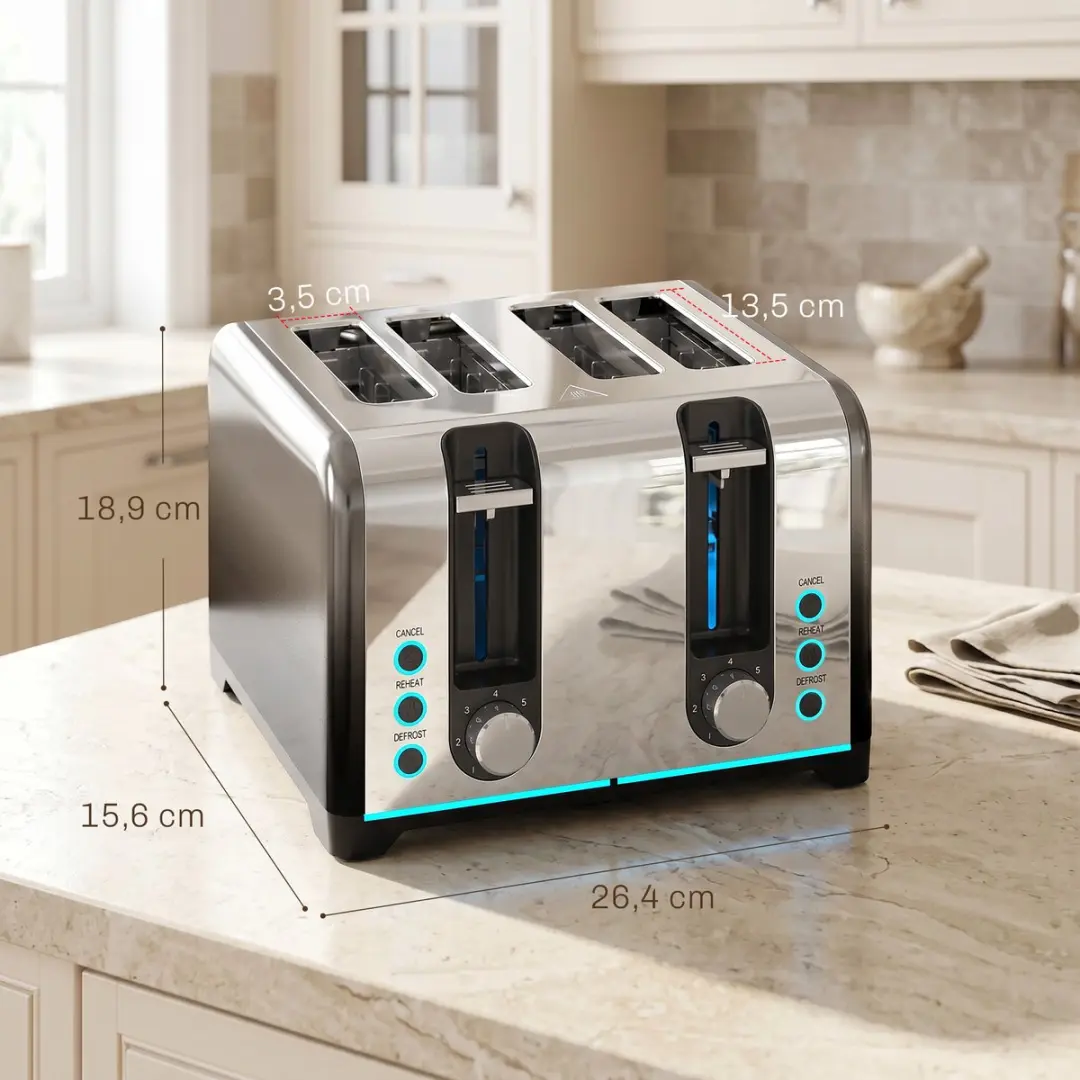 Homcom 4-sleuven Broodrooster 1860W - Zwart