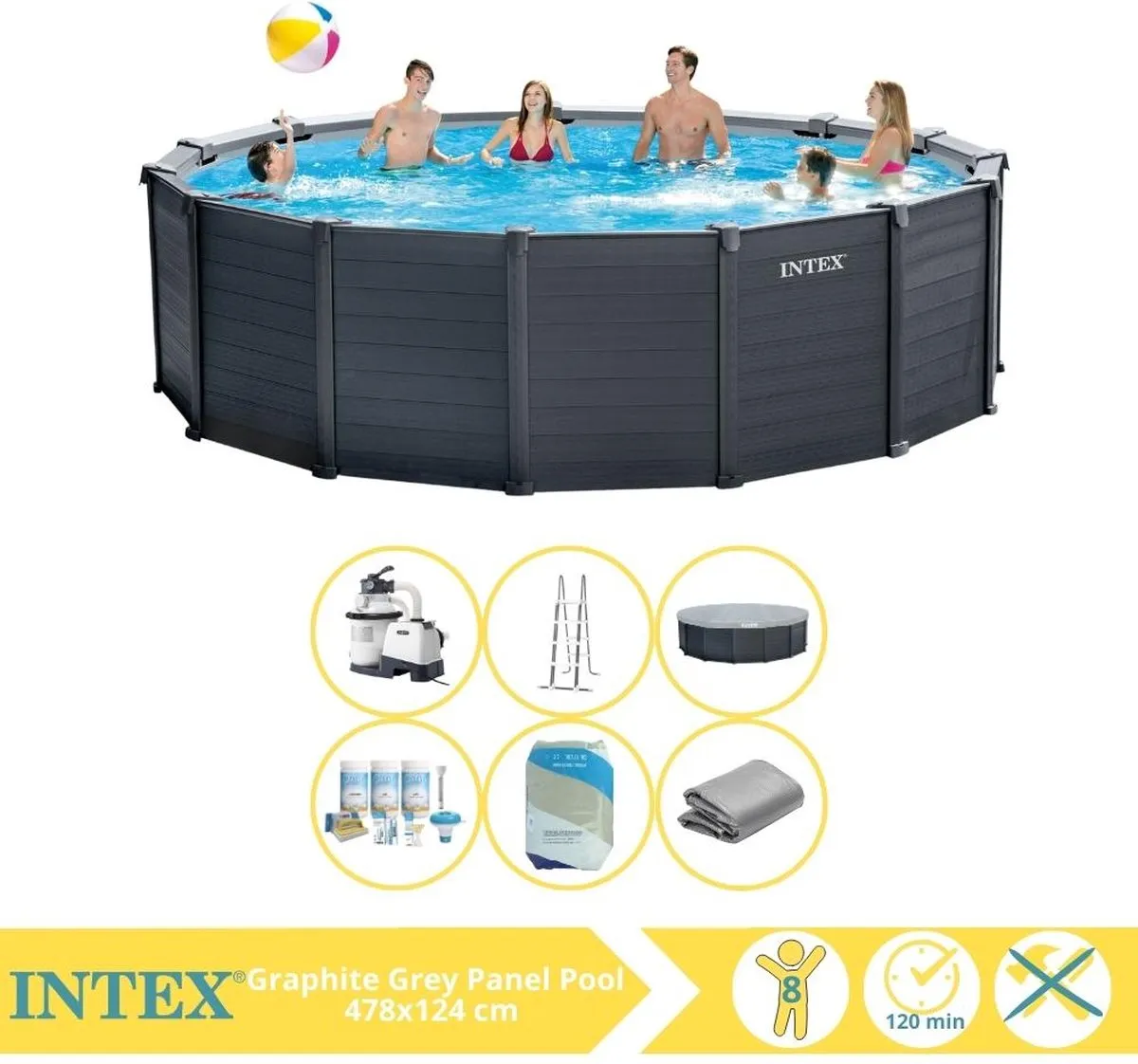 Intex Graphite Gray Panel Zwembad 478x124cm