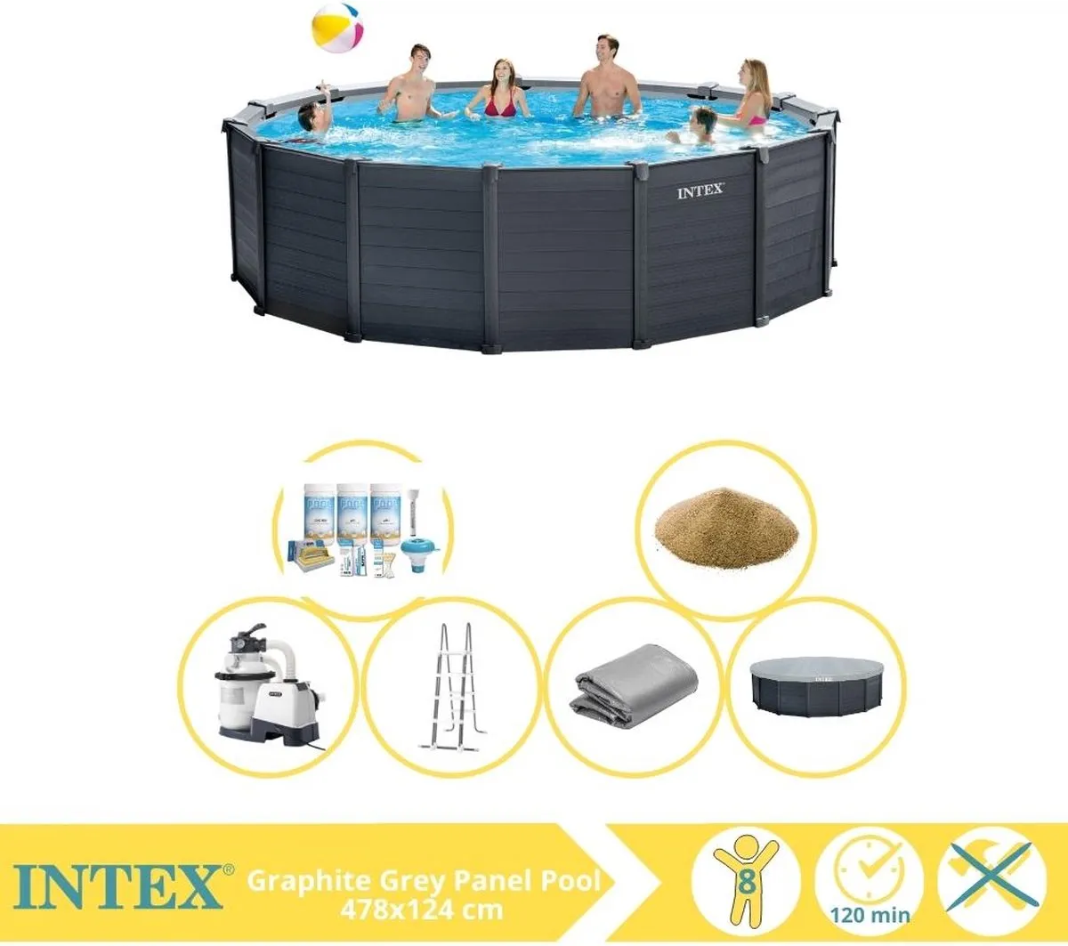 Intex Graphite Gray Panel Zwembad 478x124cm - 16.805L - 26384GS