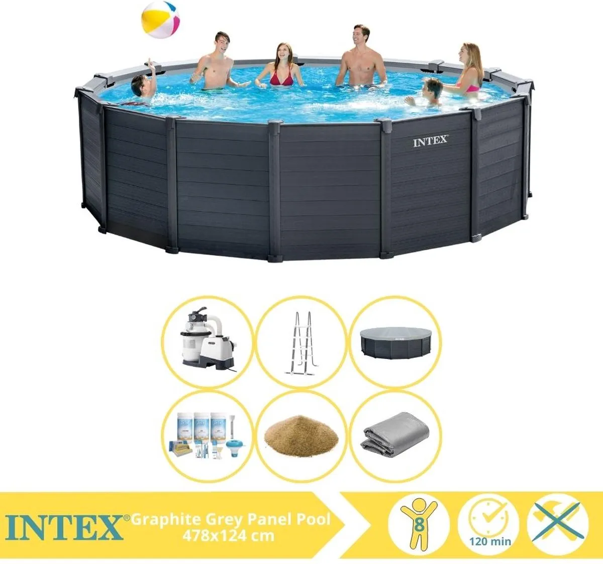 Intex Graphite Gray Panel Zwembad 478x124cm - 16.805L - 26384GS
