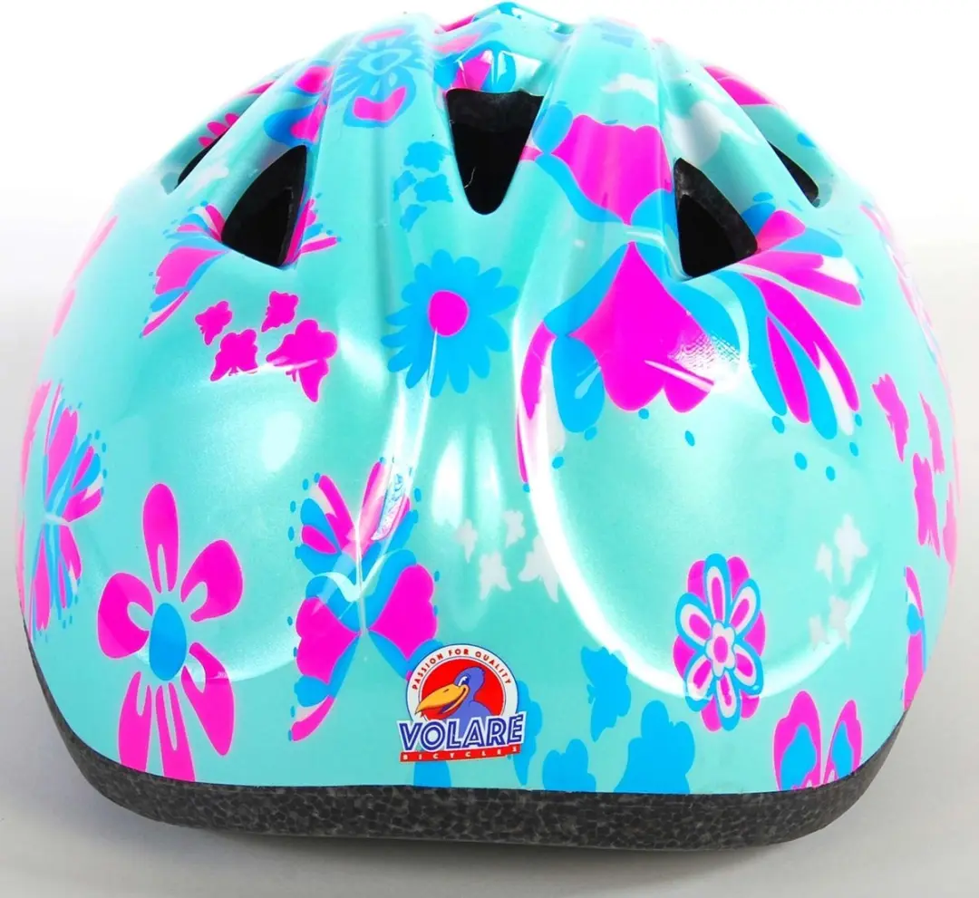 Volare Kinderfietshelm XS - 47-51cm - Blauw Roze Bloemetjes