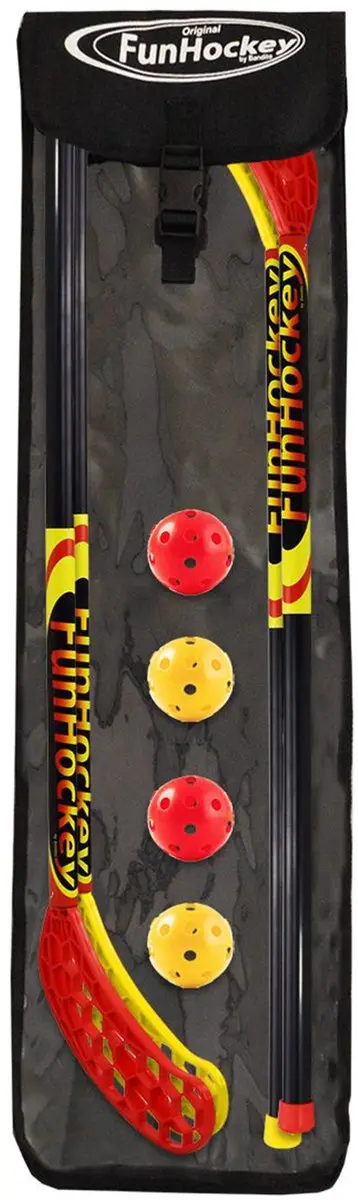 Bandito Fun Hockeyset - 4 Sticks + 4 Ballen - Rood/Geel - afbeelding 6 van 6