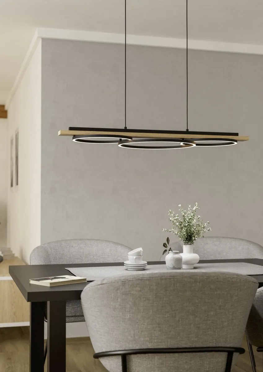 Eglo Boyal Hanglamp 3xLED 40cm - Hout Zwart/Bruin - afbeelding 6 van 6