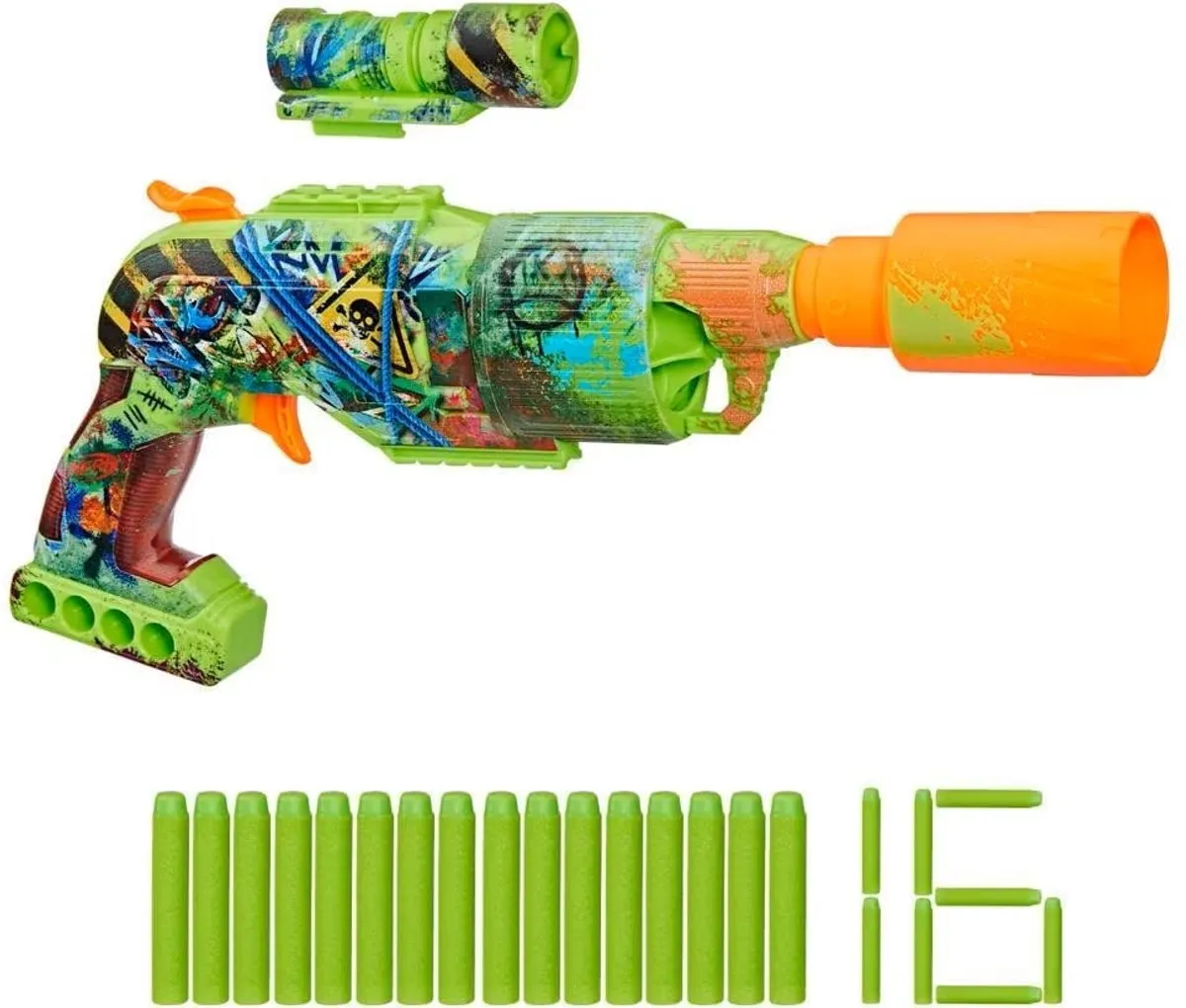 Nerf Zombie Driller Blaster F8960 - 16 Elite-darts - Groen