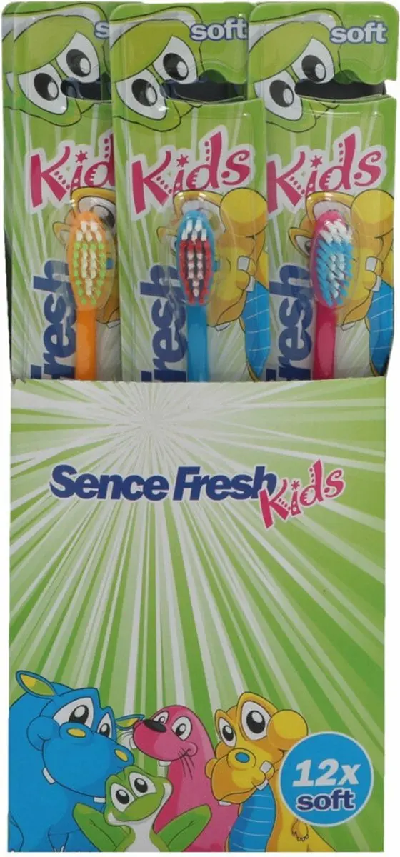 Sence Fresh Kids Tandenborstels - 72 Stuks (12x6) - Blauw/Roze/Oranje