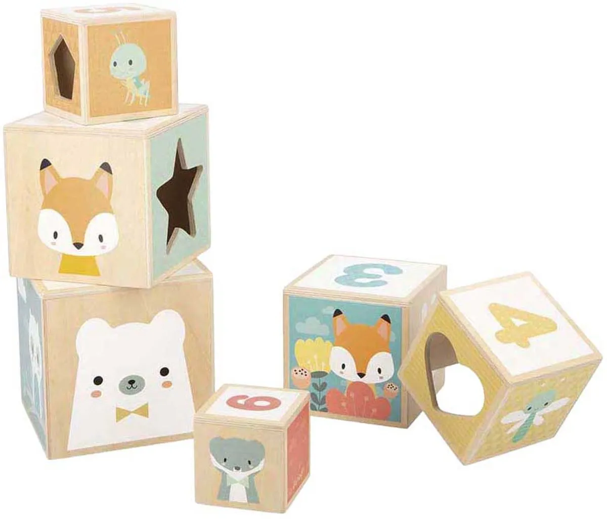 Janod Pure Houten Stapeltoren 6 Kubussen - Cijfer/Dierenmotieven - afbeelding 6 van 6