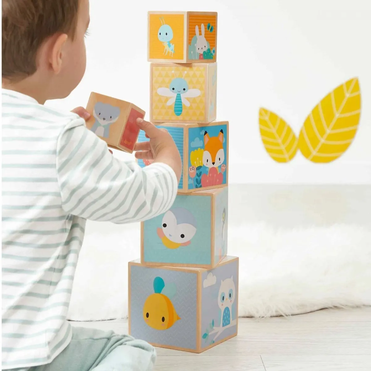 Janod Pure Houten Stapeltoren 6 Kubussen - Cijfer/Dierenmotieven