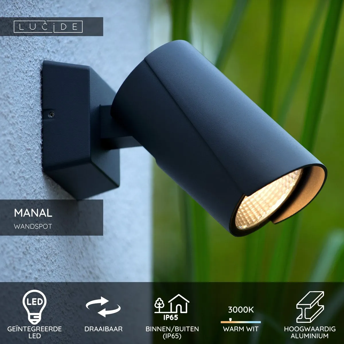 Lucide MANAL Wandspot LED 13W 3000K - Antraciet