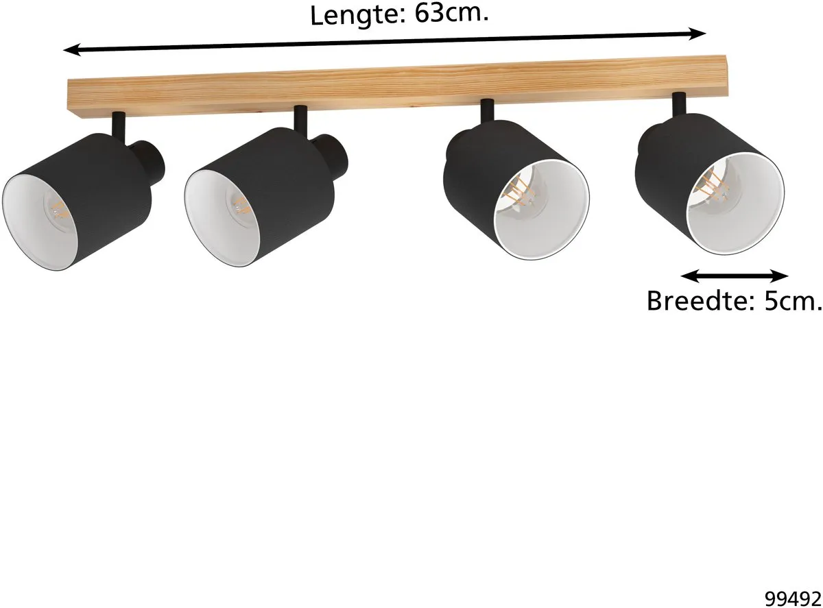 Eglo Batallas Opbouwspot E27 - 63cm - Zwart/Bruin