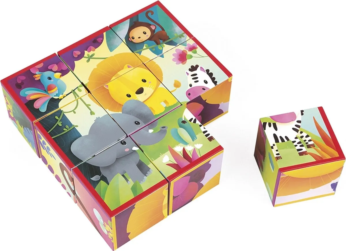 Janod Kubkid Jungledieren Bouwspel & Puzzel 9-delig - 2+ jaar