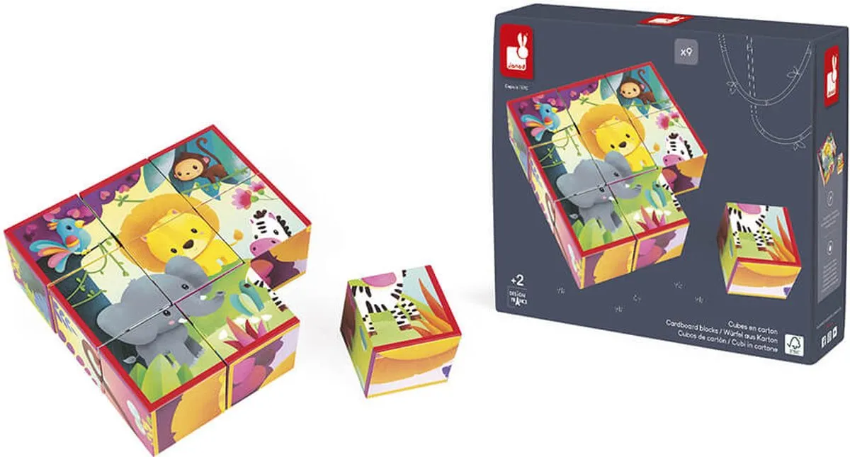 Janod Kubkid Jungledieren Bouwspel & Puzzel 9-delig