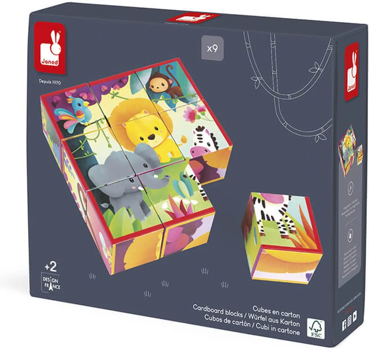 Janod Kubkid Jungledieren Bouwspel & Puzzel 9-delig - 2+ jaar