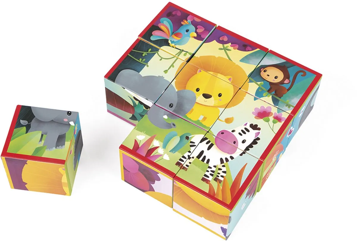 Janod Kubkid Jungledieren Bouwspel & Puzzel 9-delig - 2+ jaar
