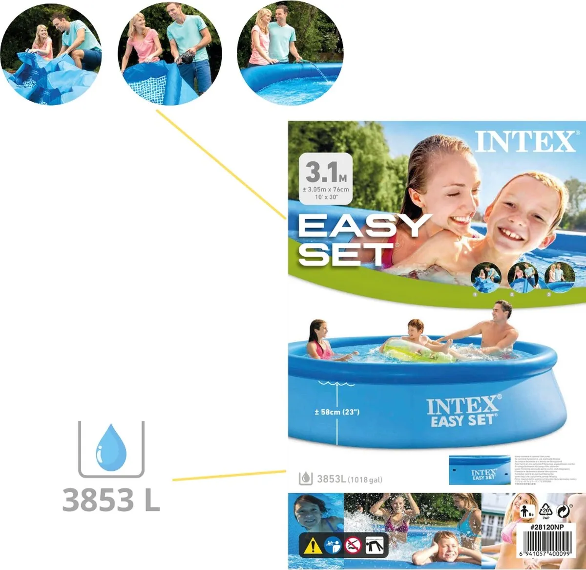 Intex Easy Set 28120NP Opblaaszwembad 305x76cm - Blauw - Incl. pomp & onderhoudspakket