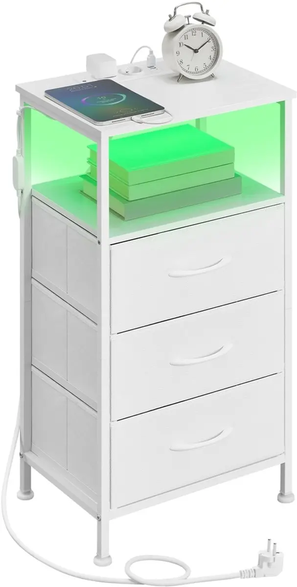 Songmics Nachtkastje 3 Lades Oplaadstation - Wit/Zwart