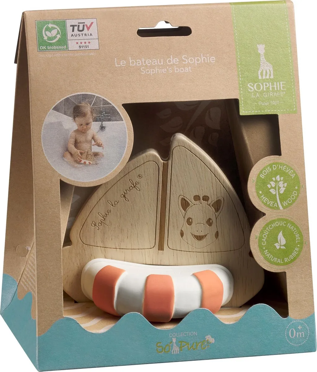 Sophie de Giraf So'Pure Badbootje 220203 - Natuurlijk rubber & hout - 11,5x11x8cm