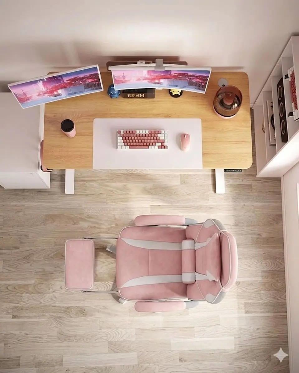 Songmics Gamestoel Ergonomisch - Roze/Wit - 67x66x126cm
