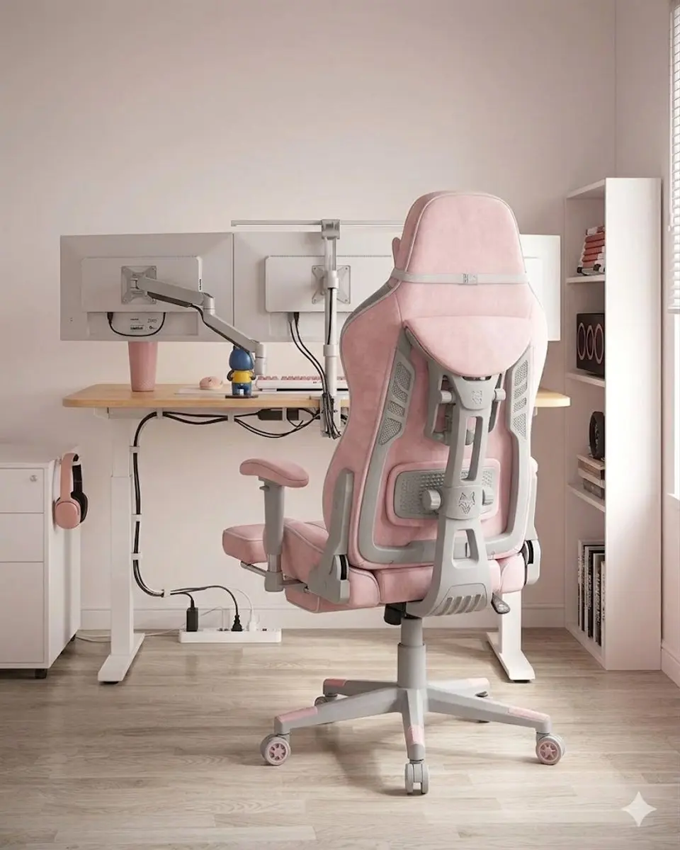 Songmics Gamestoel Ergonomisch - Roze/Wit - 67x66x126cm