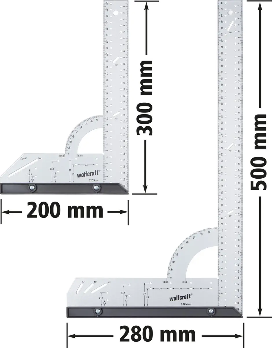 Wolfcraft Universele Verstekhaken Set 300mm & 500mm - Grijs